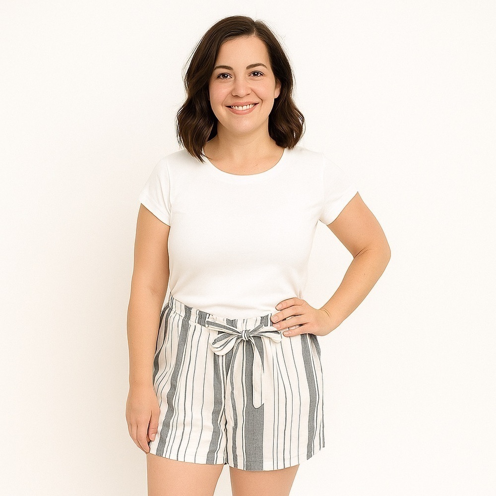 HAVE Los Angeles Linen Blend Paperbag Shorts Striped Blue & White Size L